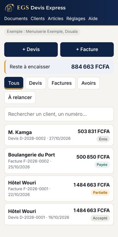 EGS Devis Express sur téléphone